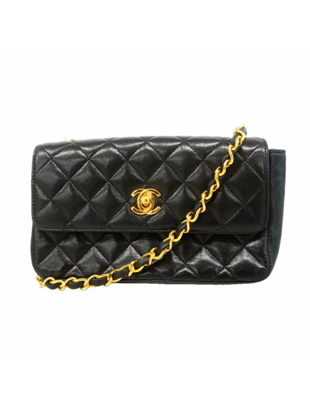 Chanel Shoulder Bag Quilted Lambskin Black Gold